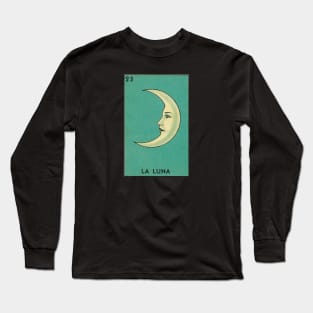 Vintage Crescent Moon with Face on Green Long Sleeve T-Shirt